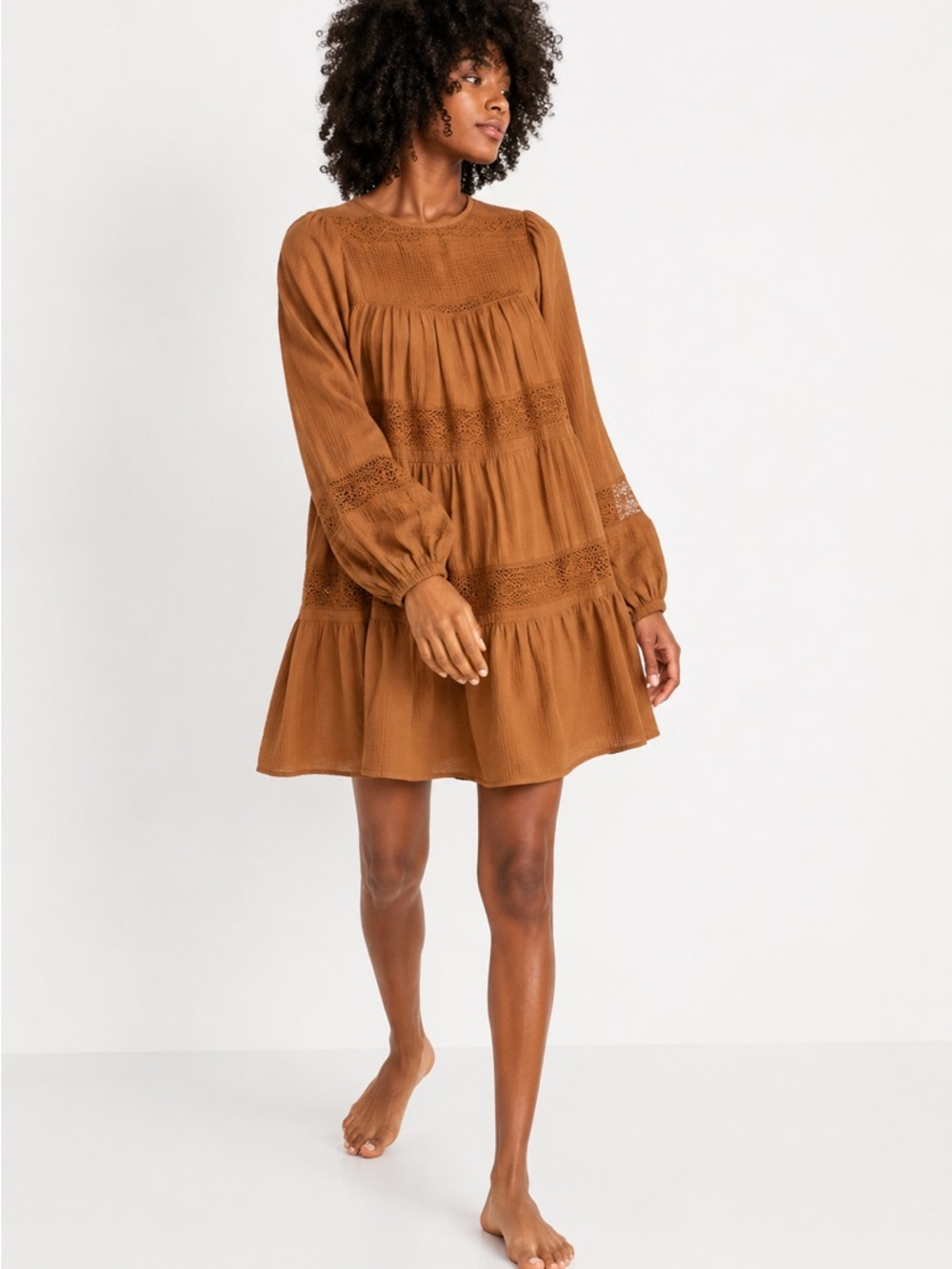 Old Navy Long Sleeve Pintucked Clip-Dot Swing Dress (rack)